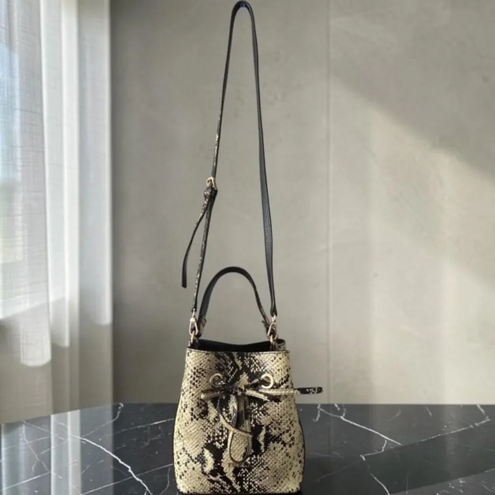 Furla Stacy Snake Print Leather Bucket Bag Crossbody Top Handle EUC